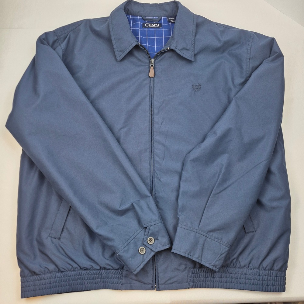 Chaps Men's XL Jacket‎ Navy Blue Zip Front Lightweight Casual Grandpa Harrington